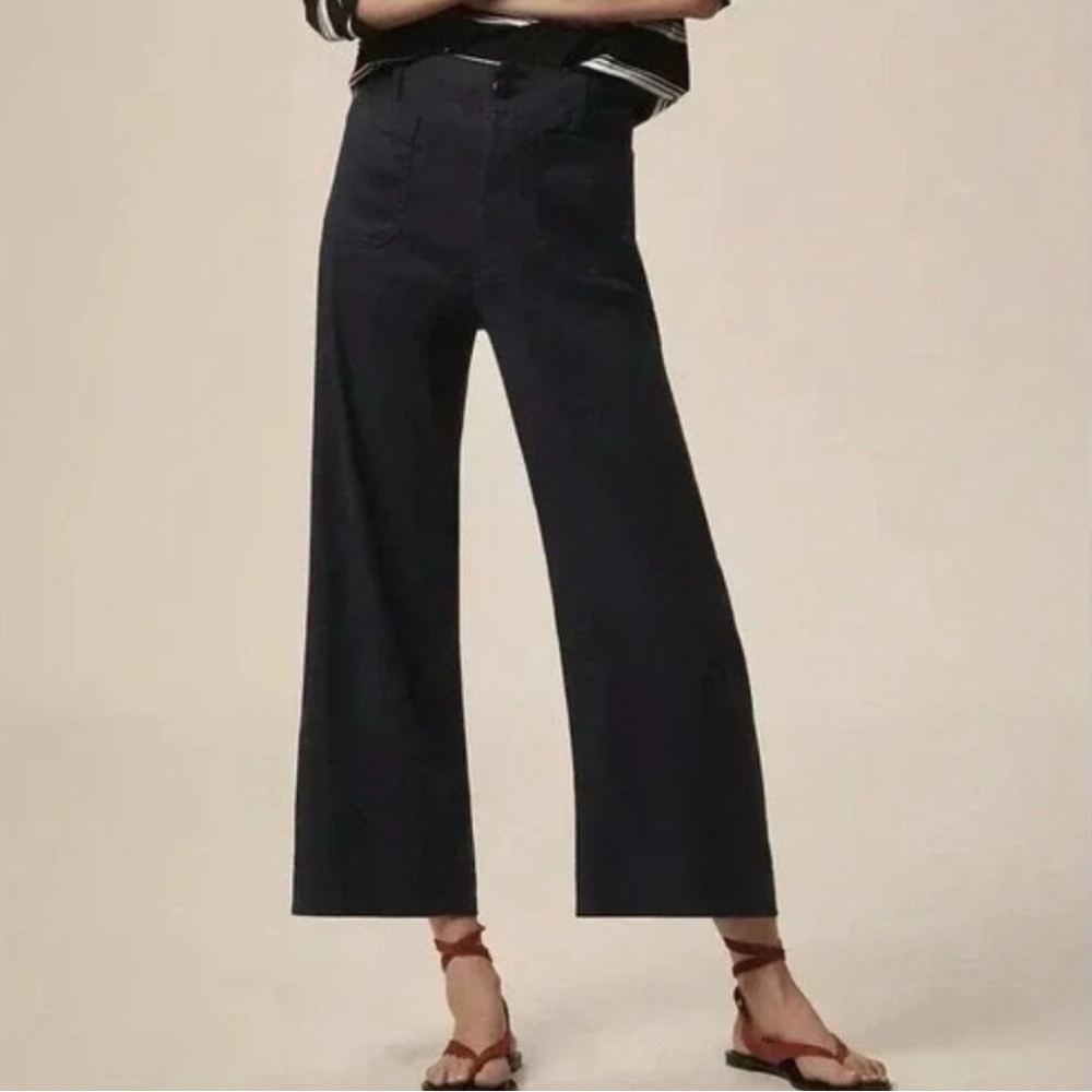 Anthropologie Maeve Colette Knit Cropped Wide-Leg Pants Black 27